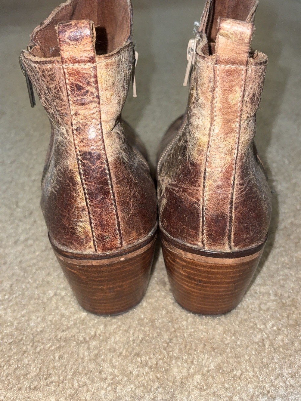 Women's Diba True Distressed Brown Leather Ankle Booties with Side Zip - Picture 4 of 5